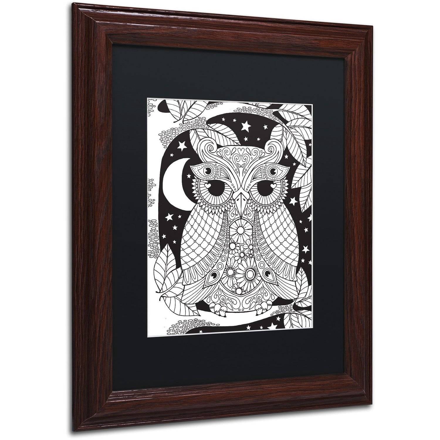 Trademark Fine Art "Owl on a Branch" Canvas Art by Hello Angel, Black Matte, Wood Frame