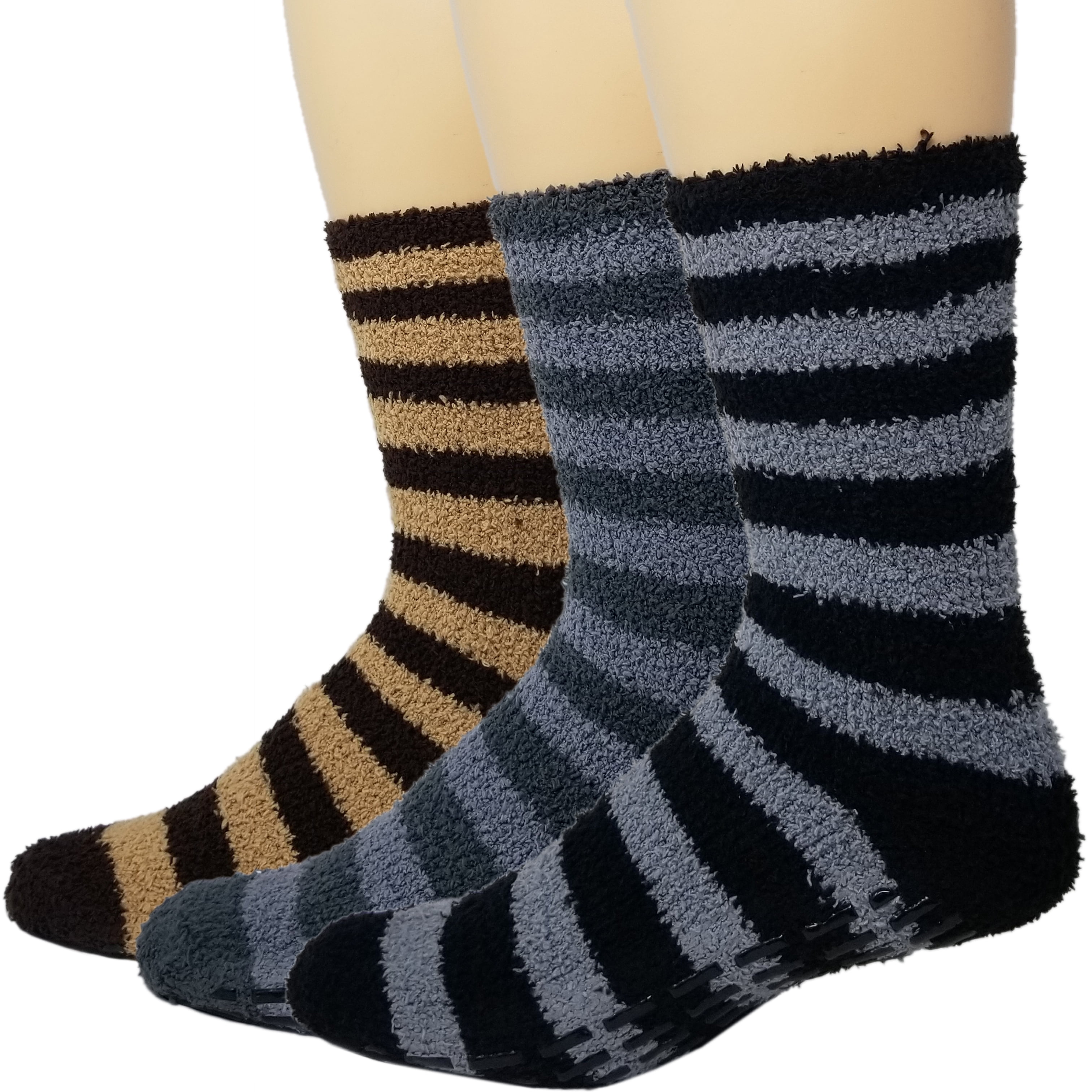 Warm Fuzzy Socks Ultra Soft Mens 3pack Assorted Non Skid By Debra