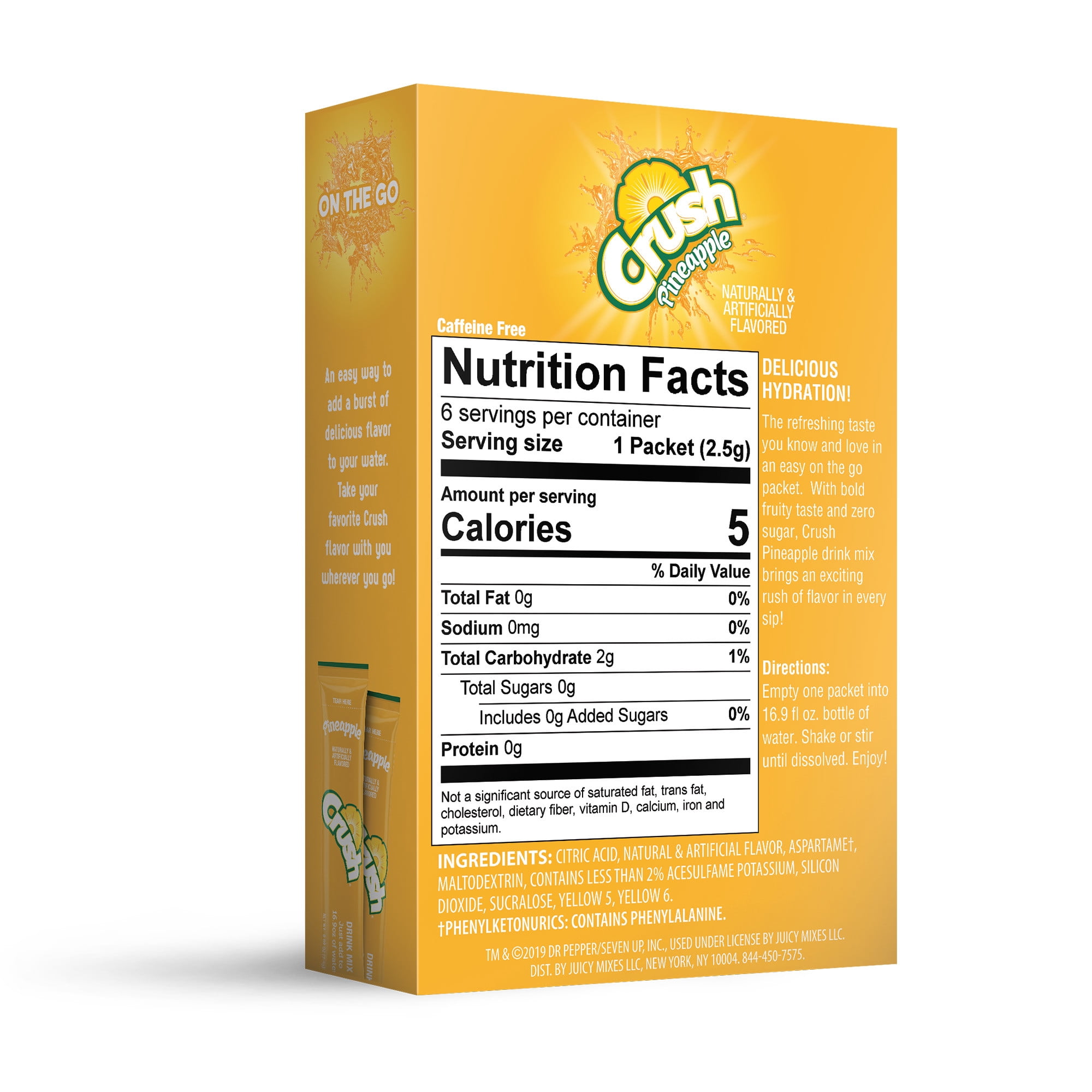 Crush Pineapple Powder Drink Mix, Sugar-Free (1 Box, 6 Sachet per Box)