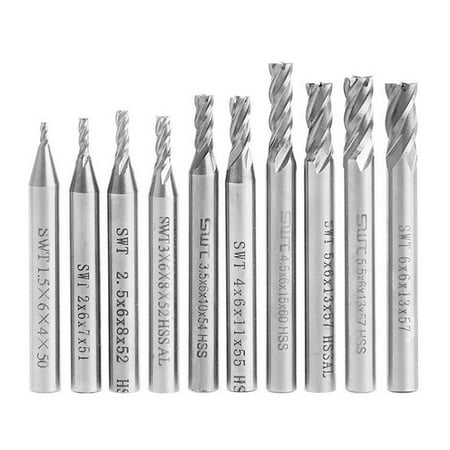 

10pcs Durable Drill Bit Straight Shank Spiral Long Life HSS Kit Milling 4 Flute