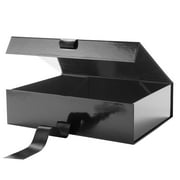 PKGSMART Large Gift Box with Ribbon, 13x9.7x3.4 inches, Black Box with Magnetic Lid