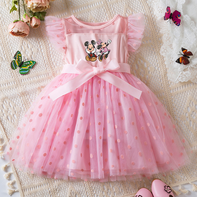 Mickey Minnie Mouse Robe de Bébé Fille 2-6 Ans Jupe en Maille Princesse Été Sans Manches Robes de Fête de Mariage pour Filles Été