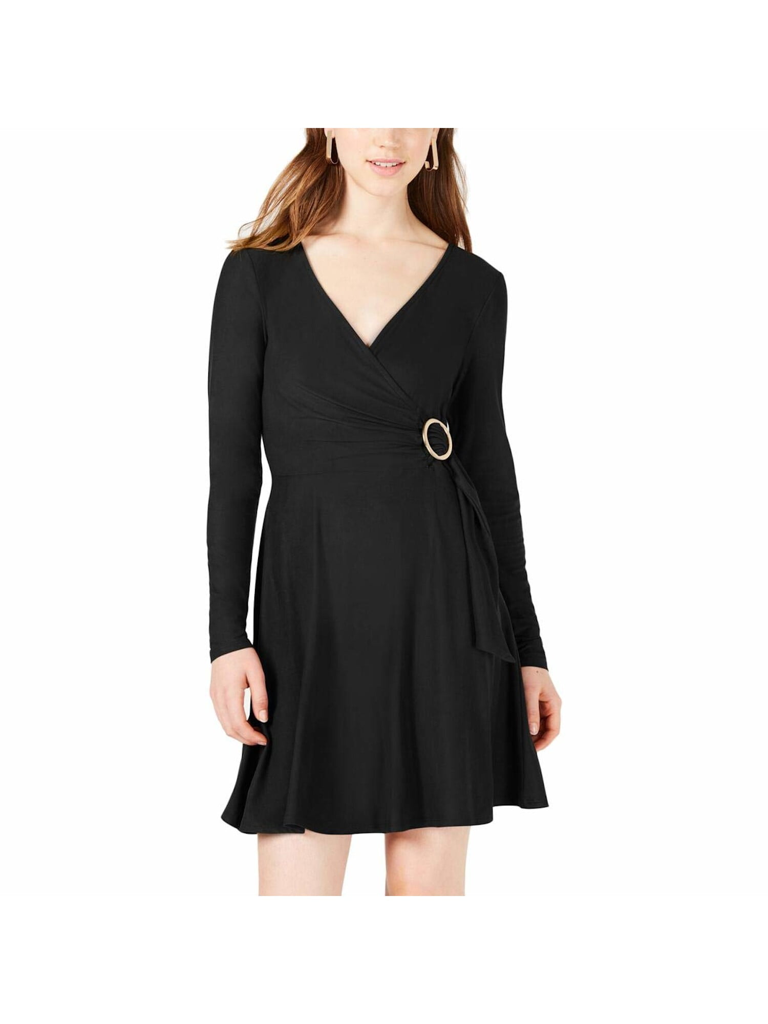 black long sleeve fit and flare dress