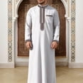 thumbnail image 2 of SIYUDAN Men Kaftan Thobe Casual Long Sleeve Men Robe Lightweight Breathable Embroidered Mens Thobe Muslim Light Gray Thobe, 2 of 9