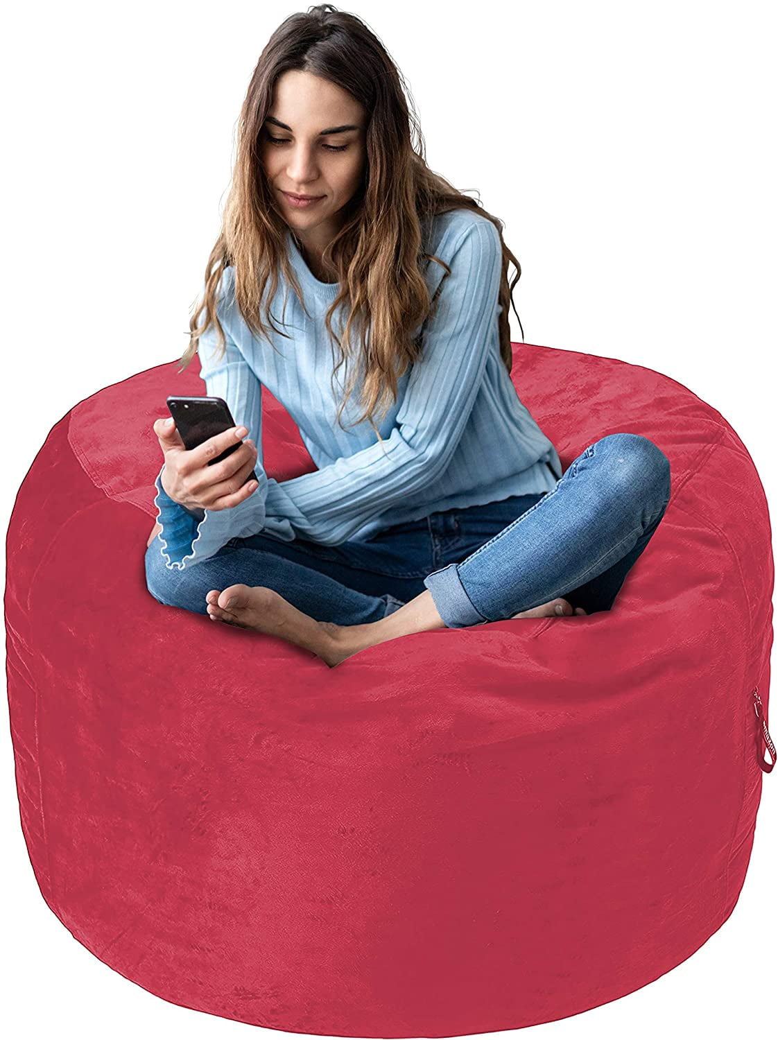Memory Foam Filled Bean Bag Chair with Microfiber Cover 3', Red