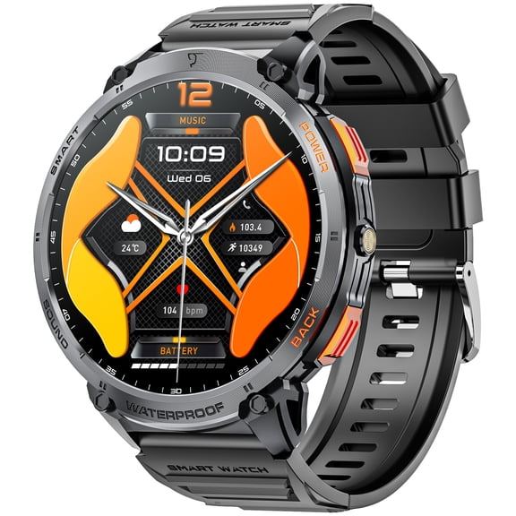 Mingdaln Military Smart Watch for Men, 55MM AMOLED Display,with 110 Sports Modes/IP68 waterproof,fits for Android and iPhone Devices (Black)