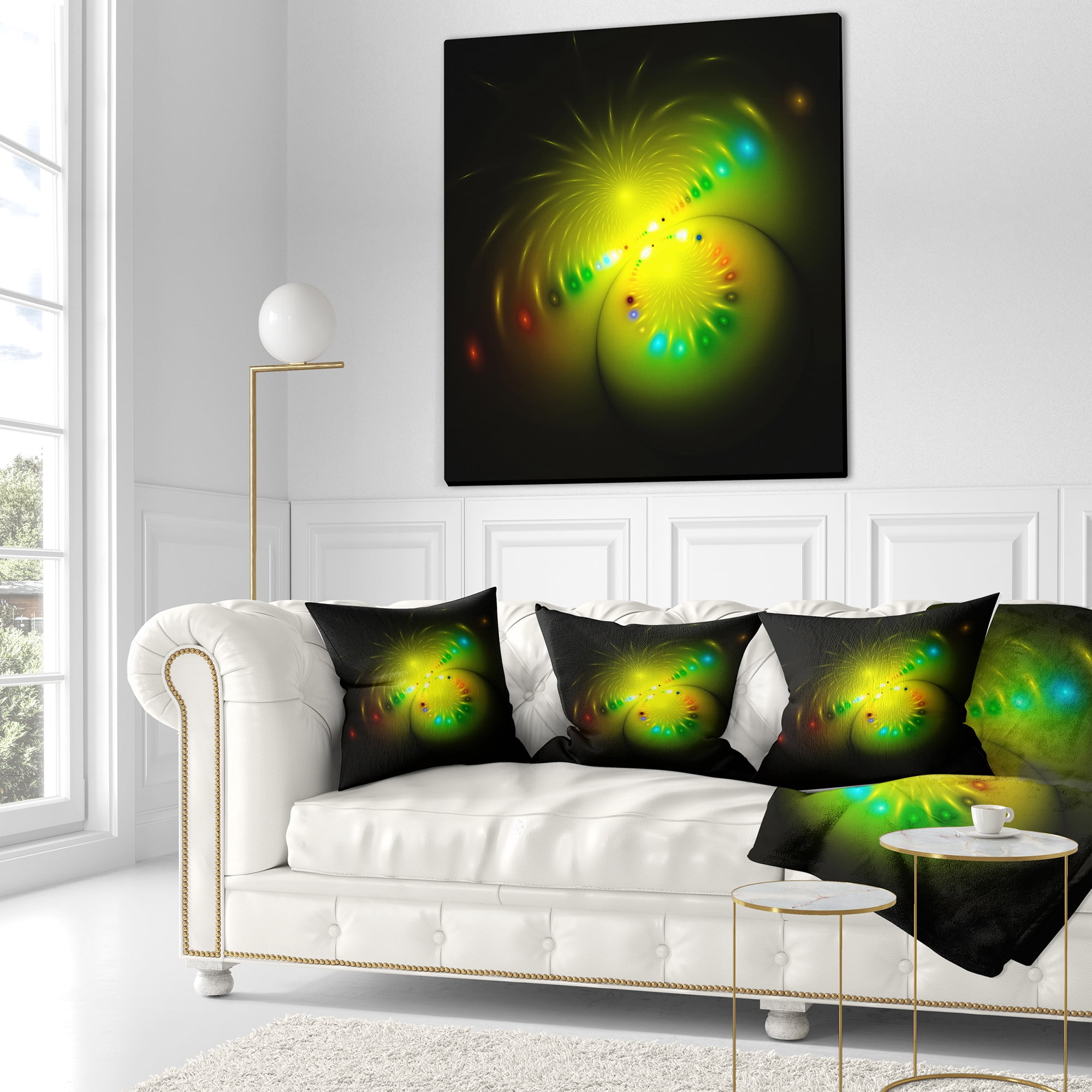 Designart Symmetrical Large Green Fractal Flower - Abstract Throw Pillow - 16x16