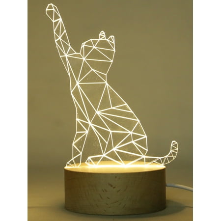 Sculptured Night Light - Innerest 3D Cat Dog Bear Night Light Table Lamp Home Décor Animal Sculpture Hardwood Kids bed lighting