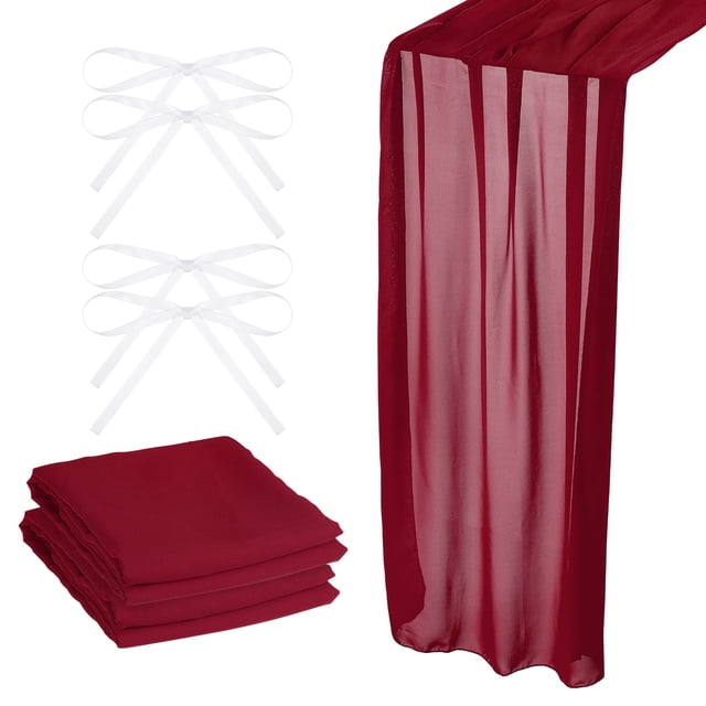 2 Paquete 10 Pies Chifón Mesa Camino, 28 x 120 Pulgadas Rústico Gasa Mantel Transparente Boda Mesa Camino para Boda Nupcial Fiesta Mesa Decoraciones, Vino Rojo