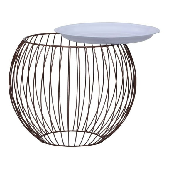 Gold Coffee Table 16.1", Round Side Table with Storage Basket, White MDF Top, Metal Frame, Living Room Couch Table, Modern Home Decor