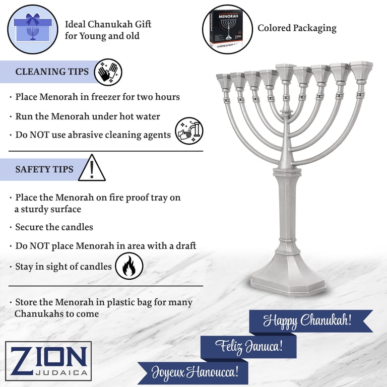 Zion Judaica Classic Graceful Menorah, 9.5" Satin Silver photo 5