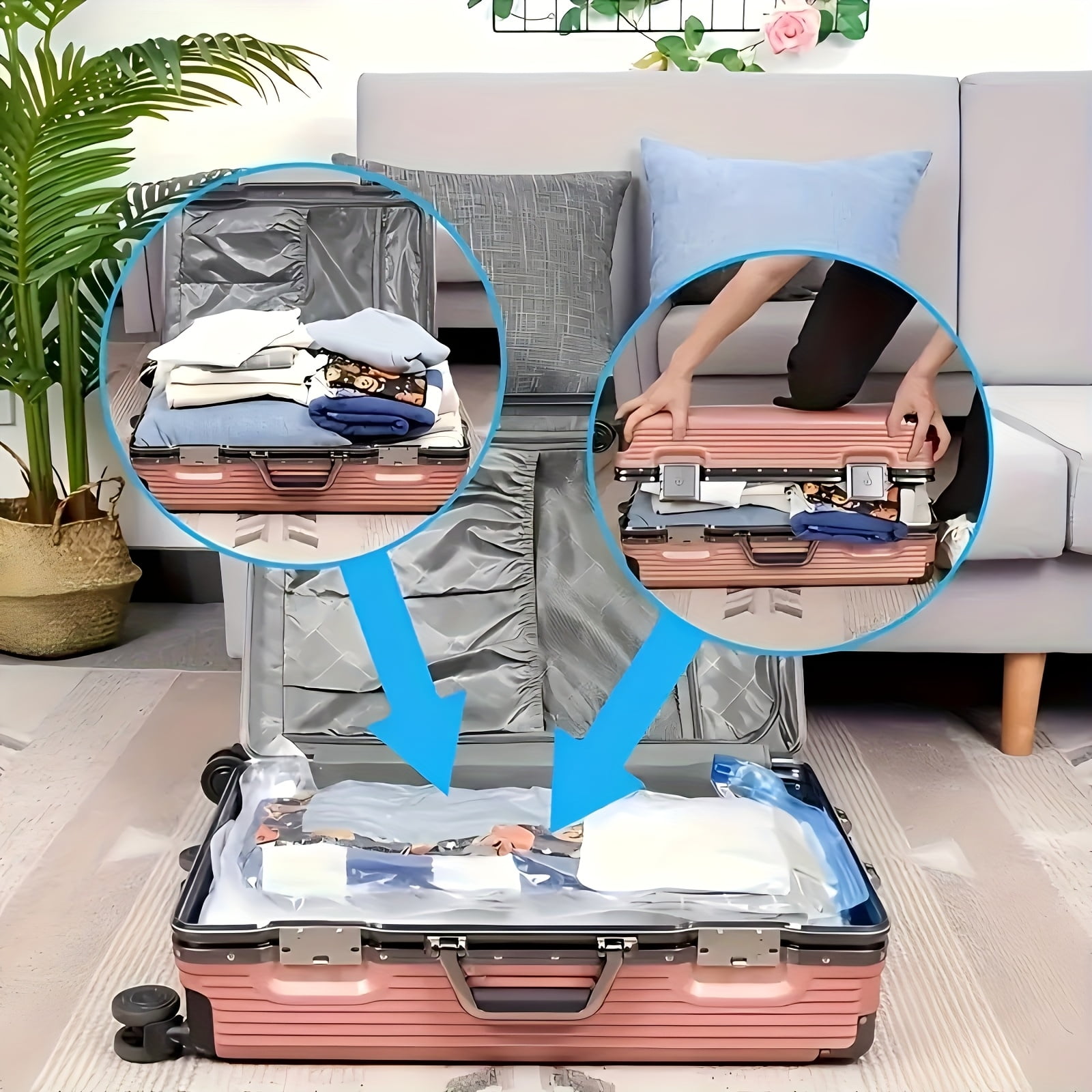Basics Vacuum Compression Space Saving Storage Bags with Hand Pump, Large(40*60cm), Pack of 7 + 1 manual pumps, Clear comforter storage bag