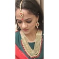 thumbnail image 2 of Efulgenz Indian Bridal Jewelry Set Kundan Crystal Rhinestone Red Faux Pearl Indian Wedding Heavy Multi Layered Collar Necklace Dangle Earrings with Maang Tikka Set for Women, 2 of 8