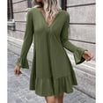 thumbnail image 3 of Vestido Con Cuello En V, Vestido Suave Con Volantes En Los Pu?os, Manga Larga, Botón Frontal Para Mujer Para La Oficina ANGGREK  Otros, 3 of 7