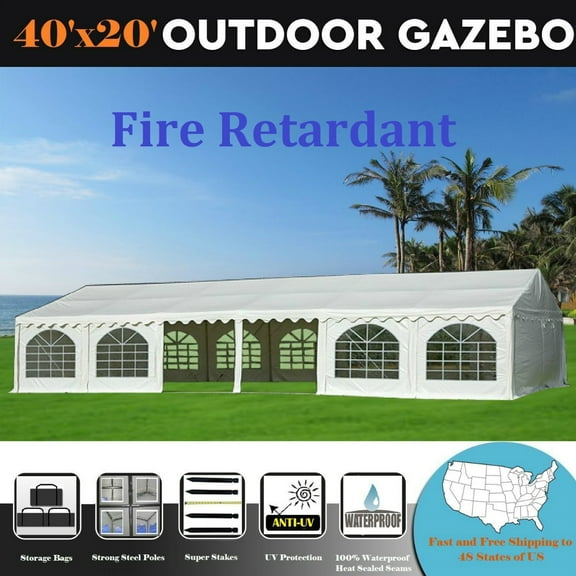 40'x20' PVC Fire Retardant (FR) Wedding Party Tent Canopy Shelter - White - By DELTA Canopies