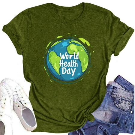 NAMTYQX Going Out Tops for Women Round Neck Looses Gemusterte Plus Size Stretch Patterned Classic Short Sleeve Cool Cute Tops for Teen Girls Army Green Size M