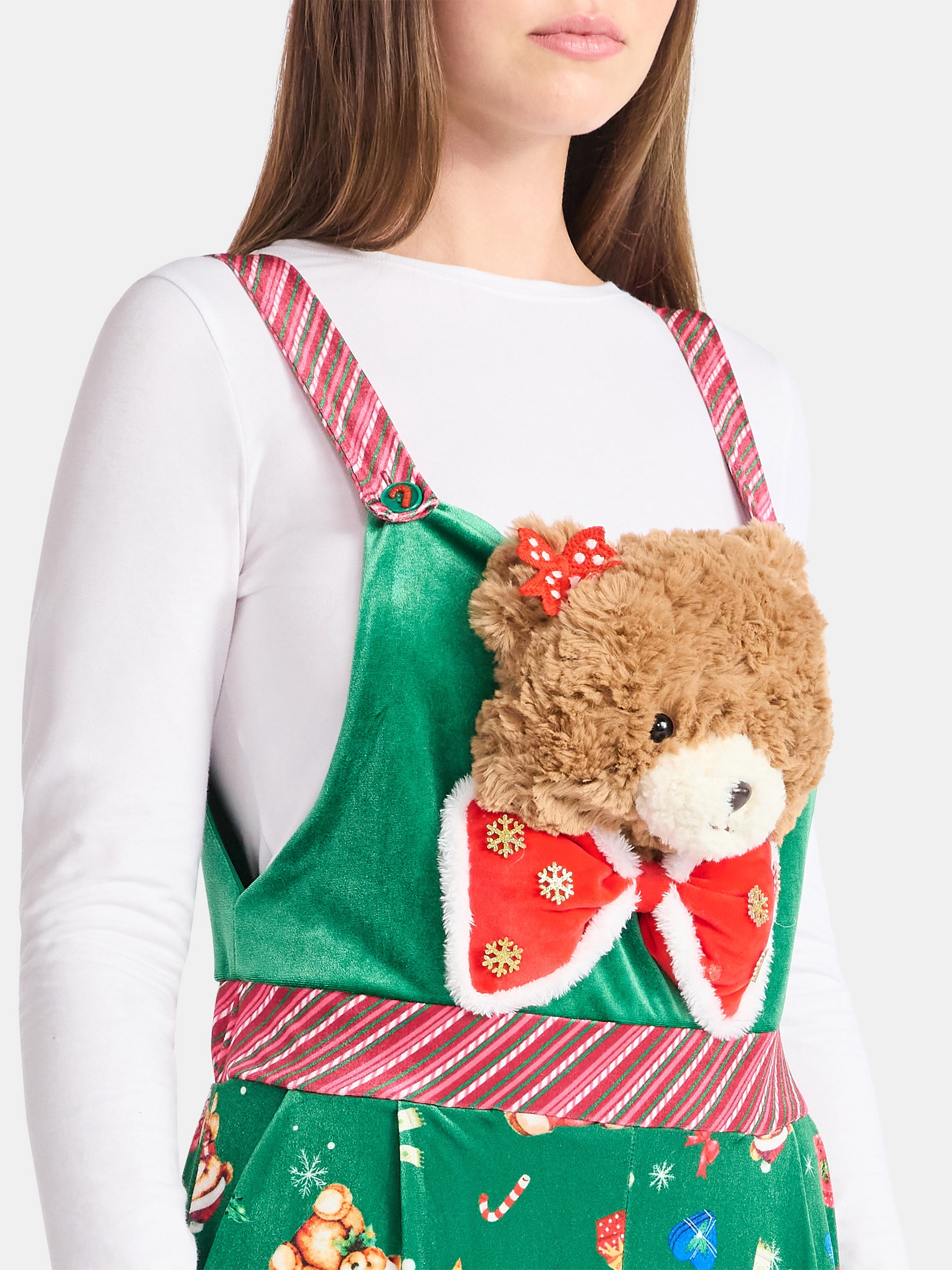 No Boundaries Christmas Teddy Bear Jumpsuit, Women’s