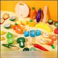 thumbnail image 1 of Juego de casa de juego creativa de madera maciza para niños, juguetes educativos cognitivos de corte con velcro de verduras y frutas, 1 of 5