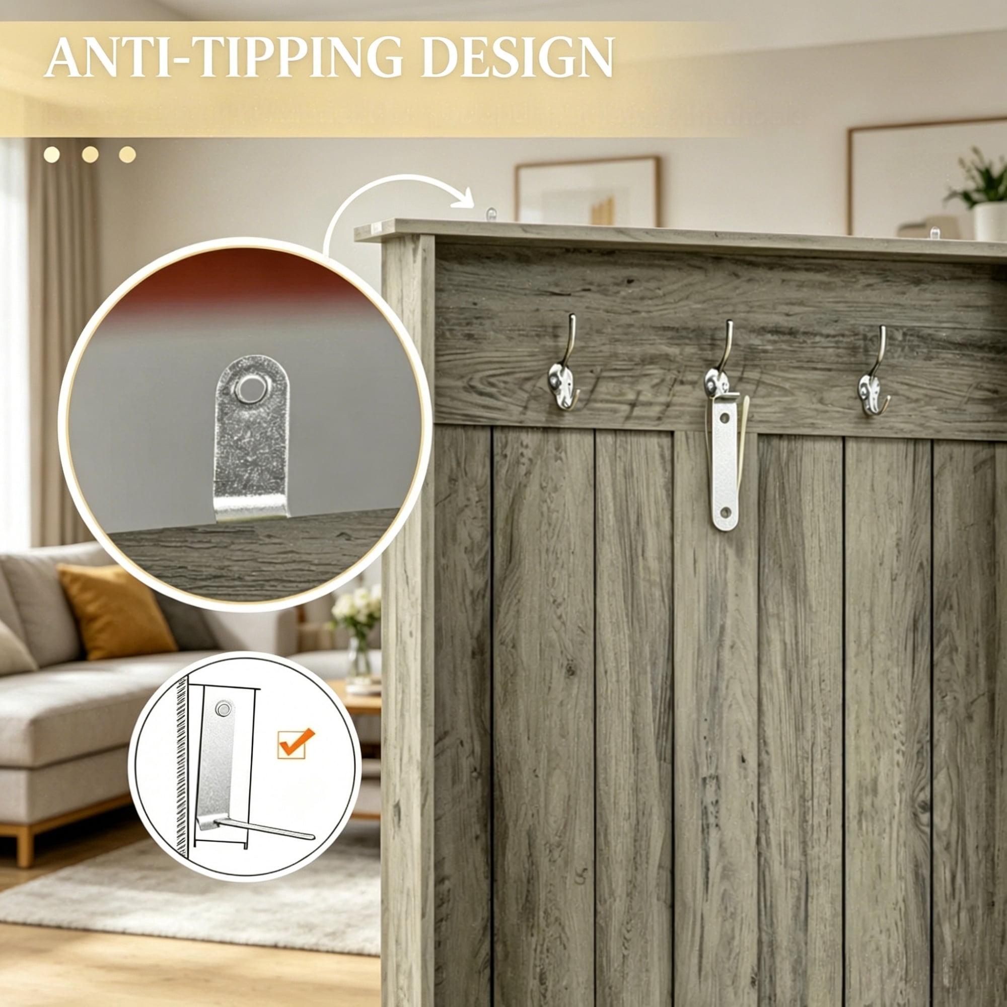 Hall Tree with Shoe Storage Bench Entryway Organizer for Living Room Hall Tree Bench Combination, Grey