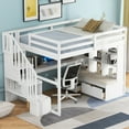 thumbnail image 3 of Euroco Modern Wood Full Size Loft Bed with Desk and Shelves, Storage Staircase and Drawers for Kids Teens, White, 3 of 11