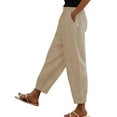 thumbnail image 2 of Linen Pants for Women Palazzo Pants Petite Plus Size Casual Solid High Waist Wide Leg Vacation Cropped Trousers Trendy Clothing Pull On with Pockets Khaki XL, 2 of 8
