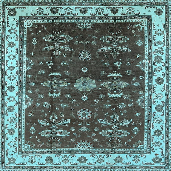 Ahgly Company Indoor Square Oriental Light Blue Traditional Area Rugs, 5' Square