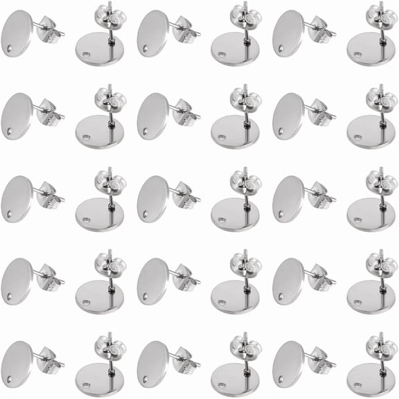 100Pcs Earring Posts Stainless Steel Stud Earring Findings Flat Round Posts Blank Stud with Ear Back for Jewelry Making DIY Women Adults Crafts Suppies 10x1mm