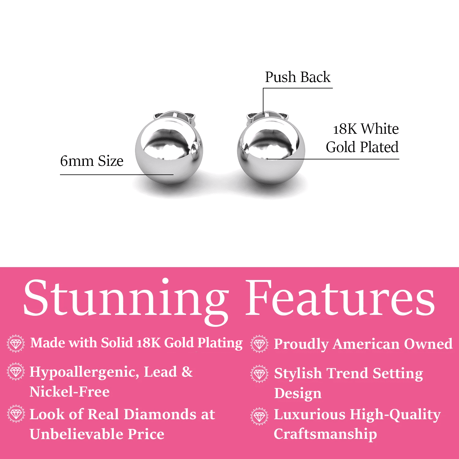 Cate & Chloe Harper Brass Round Polished 6mm Ball Dainty Stud Earrings Gift for Women