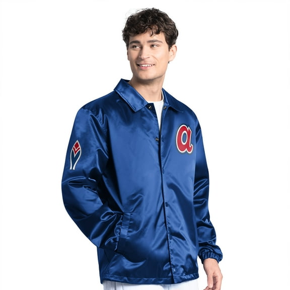Men's Starter  Royal Atlanta Braves Cooperstown Collection Point Man Full-Snap Coaches Jacket