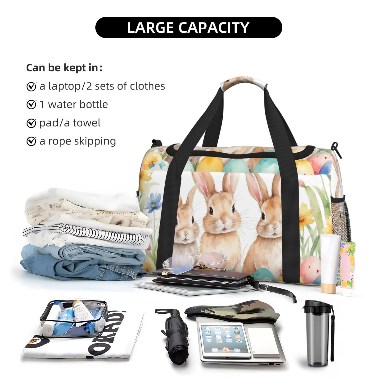 Fuzoiu Happy Easter Print Travel Duffle Bag,Carry On Tote Bags,Duffel Bag,Sport Gym Bag, Hospital Bag for Labor and Delivery, Overnight Bag,Luggage Bag