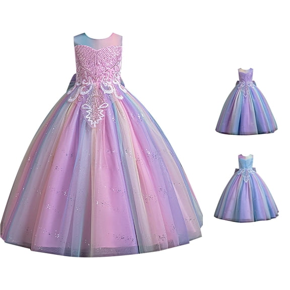 WAYUTE Flower Girl Dress Children Kids Princess Lace Sequin Sleeveless Crewneck Wedding Pageant Party Formal Long Dresses,Pink