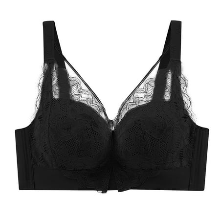 

KDDYLITQ Women Lace Bra Push Up Strappy Seamless Plus Size Full Coverage Padded Bralette Black 38C