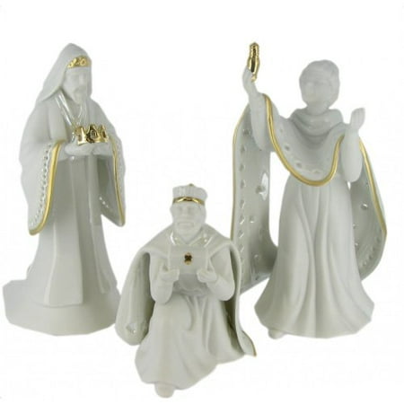 Three Kings Three Wisemen - King of Kings Wisemen Gold Trimmed Porcelain Figurines