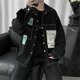 thumbnail image 2 of Abrigo vaquero con botones y parches de carga para hombre, chaqueta vaquera negra para hombre, ropa de abrigo de otoño e invierno a bajo precio, de marca, lavada, holgada, talla L, 2 of 5