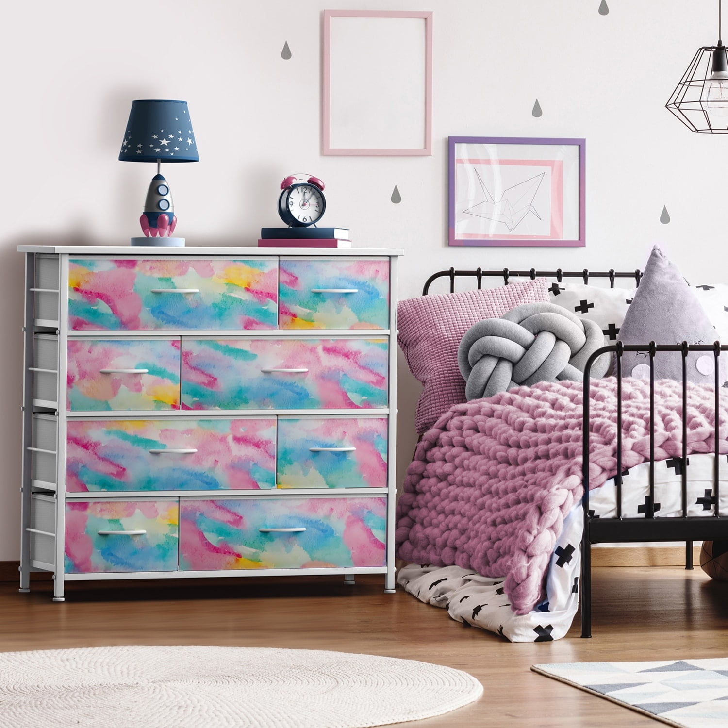 Sorbus Dresser w/ 8 Drawers Furniture Storage & Night Stand Table for Bedroom Tie-Dye Turquoise