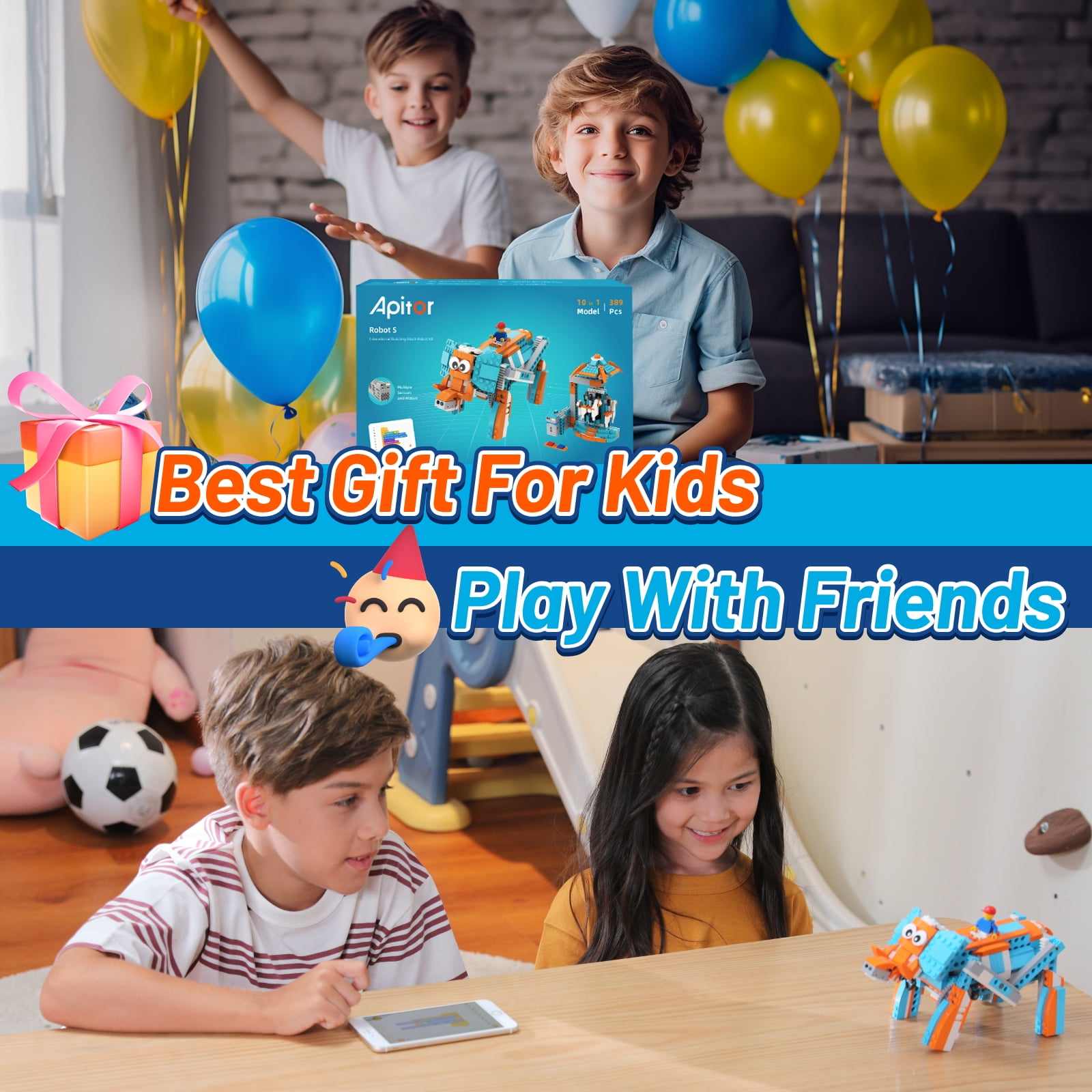 Apitor Robot Building Toys for Kids, 10 in 1 Programmable Remote Control Robot with Powerful Motors & LED Light, STEM Toys for Kids, Coding Toys for Kids, Robot Toys Gift for Kids Boys Girls Ages 7+