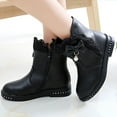 thumbnail image 4 of Quealent Girls Boots, Solid Color Lace Bow Warm Kids Fall Winter Leather Boots Black for Size 10, 4 of 9