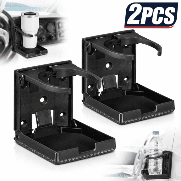 Genreen Wall Mount Cup Holder for Boat & Car - Foldable Drink Holder with Adjustable Arms, Fits 3-4" Cups/Bottles, Stainless Steel Hardware (2 Pack)