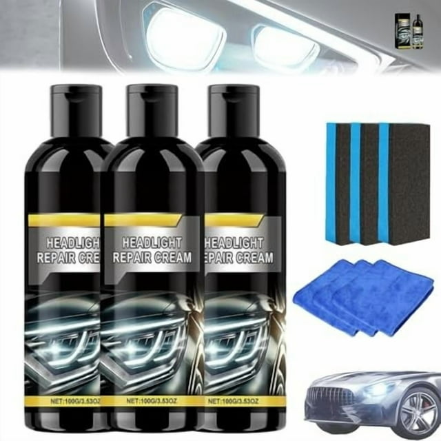 C Headlight Restoration Kit Car Headlights Cleaner Polish For Yellowing Scratches 100Ml Plastic Lens Refinishing Compound With 3 Microfiber Cloths 3 Sponge Applicators