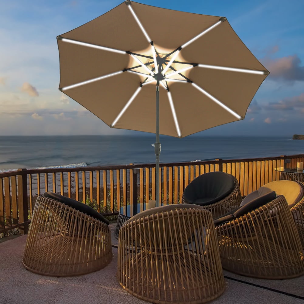 9 ft LED Lighted Patio Outdoor Umbrella Solar Power Market Table Fade