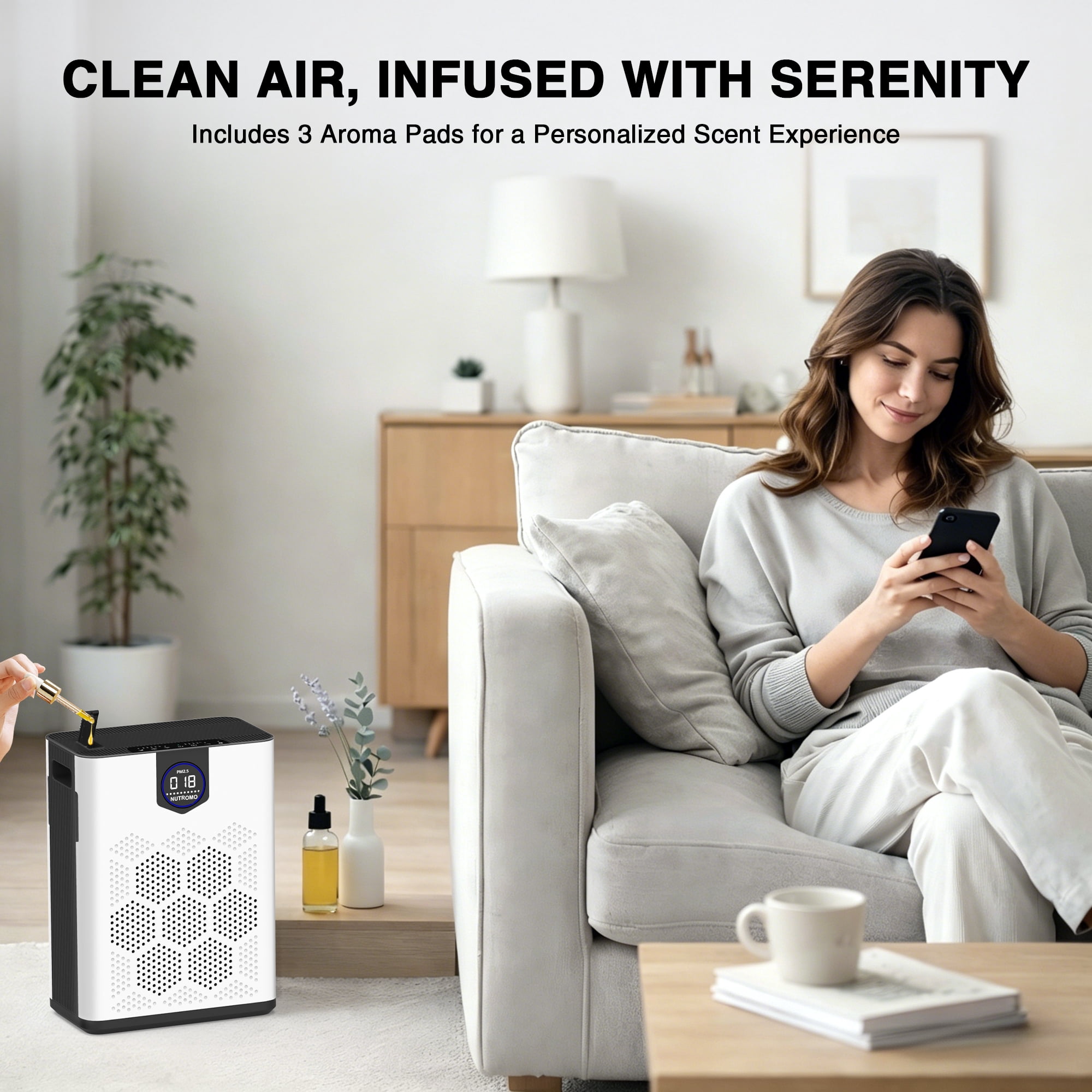 NUTROMO WiFi Smart Air Purifier for Home Large Rooms up to 3000 Sq.Ft., H14 True HEPA, 2 Washable Filters, PM2.5 Display, Alexa & Google Compatible, Removes Allergies, Smoke, Dust & Pet Hair