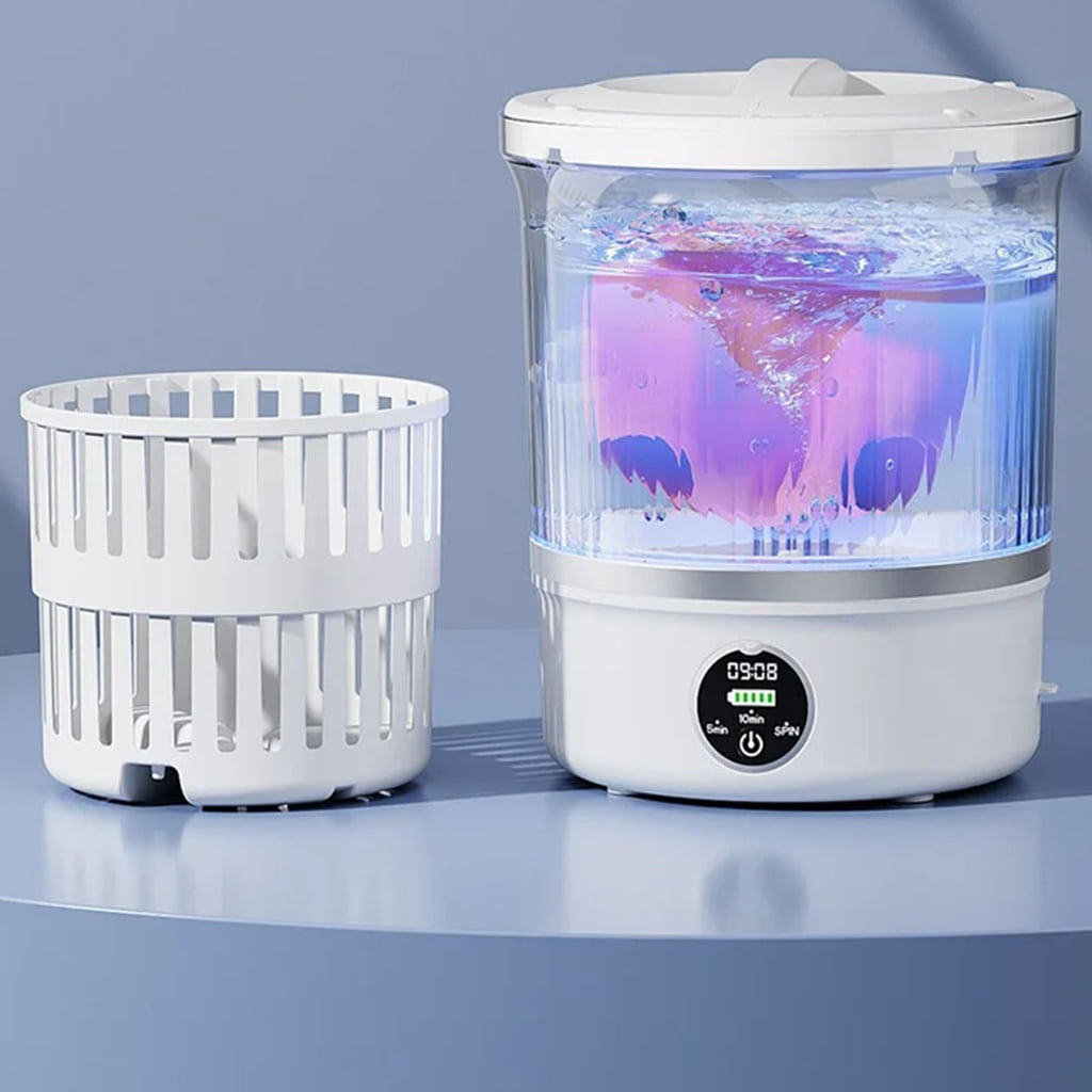 Compact Cordless Laundry Washer with Built in Battery for Delicate Clothes Dormitory Camping Water Saving Technology