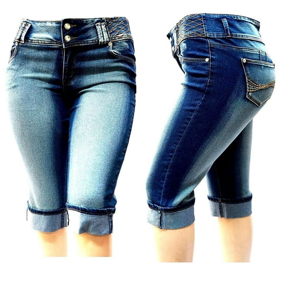 Jack David Women's Plus Size Blue Denim Jeans Capri Pants Stretch (JD-CB-39522)