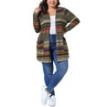 thumbnail image 2 of Agnes Orinda Plus Size Cardigan For Women Open Front Long Sleeve Contrast Color Stripe with Pocket Cardigans 4X Brown, 2 of 6