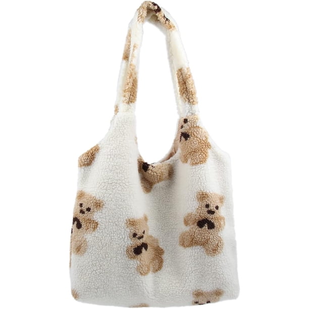 Bolsos lindos Freie Liebe para mujer, bolso de mano estético para niñas, bolso de hombro de peluche con osito de peluche, bolsos hobo