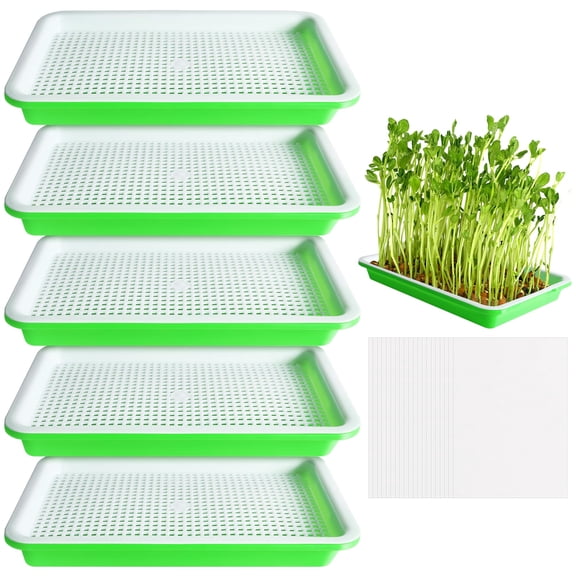 5 Pcs Seed Sprouter Tray with Drain Holes - BPA Free Microgreens Growing Kit, Soil-Free Wheatgrass Bean Sprout Tray with Germinating Paper