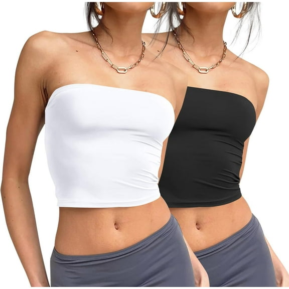 Womens 3 Pack Tube Tops Crop Going Out Strapless Basic Backless Bandeau Bra Summer Outfits