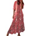 thumbnail image 2 of Summer Savings Clearance! Titcea Maxi Dresses for Women Fashion Printed V Neck Short Sleeve Sundresses Beach Holiday Flowy Summer Casual Dresses, 2 of 6