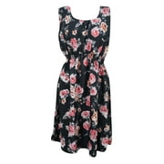 Mogul Womens Black Boho Chic Dress Floral Print Sleeveless Sundress