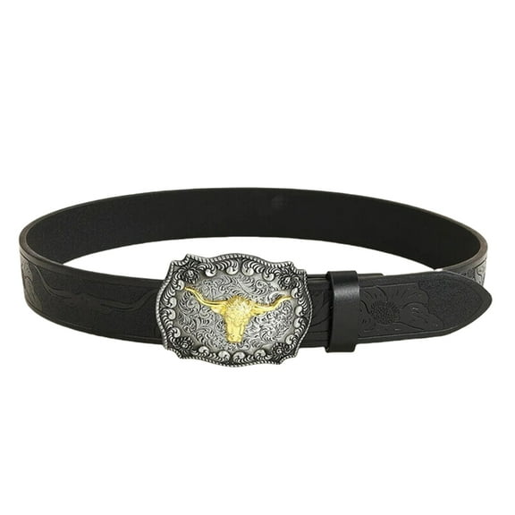 lanema Elegant Cowgirl Belt for Women Engraved Bull Buckle Pants Belt Cowgirl Belt for Adult Ethnic Embossing PU Leather Belt